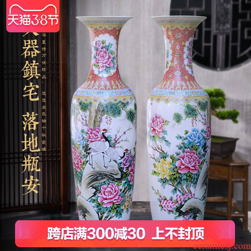 Jingdezhen ceramic hand - made pine crane of large vase decoration to the hotel to open Chinese style living room office furnishing articles