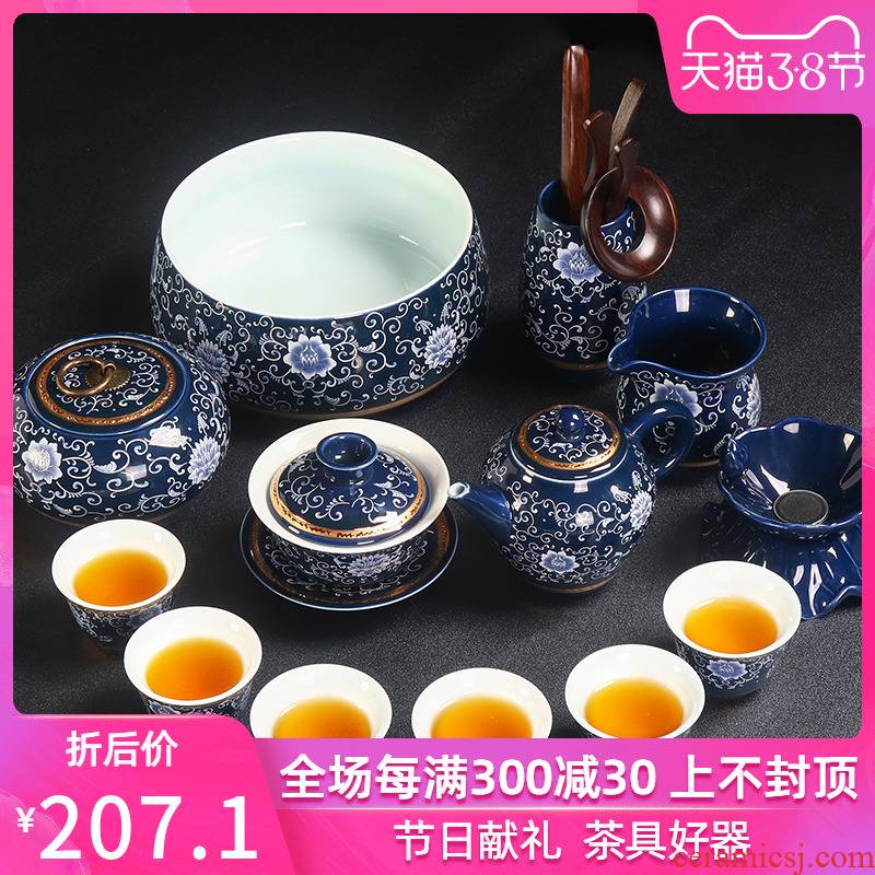 Jingdezhen porcelain ceramic kung fu tea set domestic high - grade paint tea cup lid bowl gift boxes