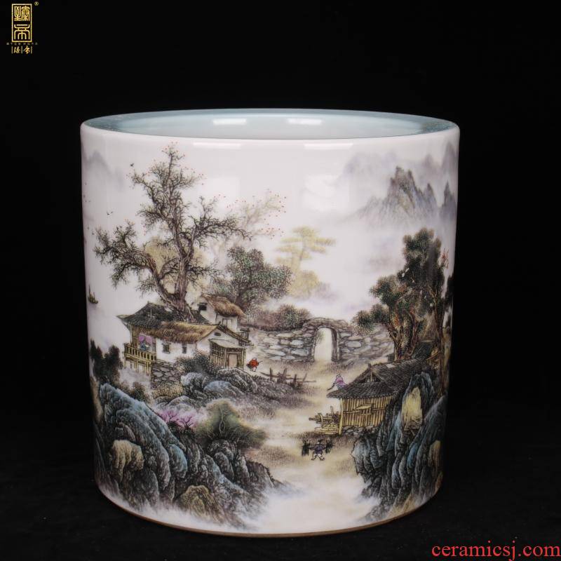 Yongzheng of jingdezhen copy antique porcelain points color landscape family big brush pot pen sea four desk office furnishing articles
