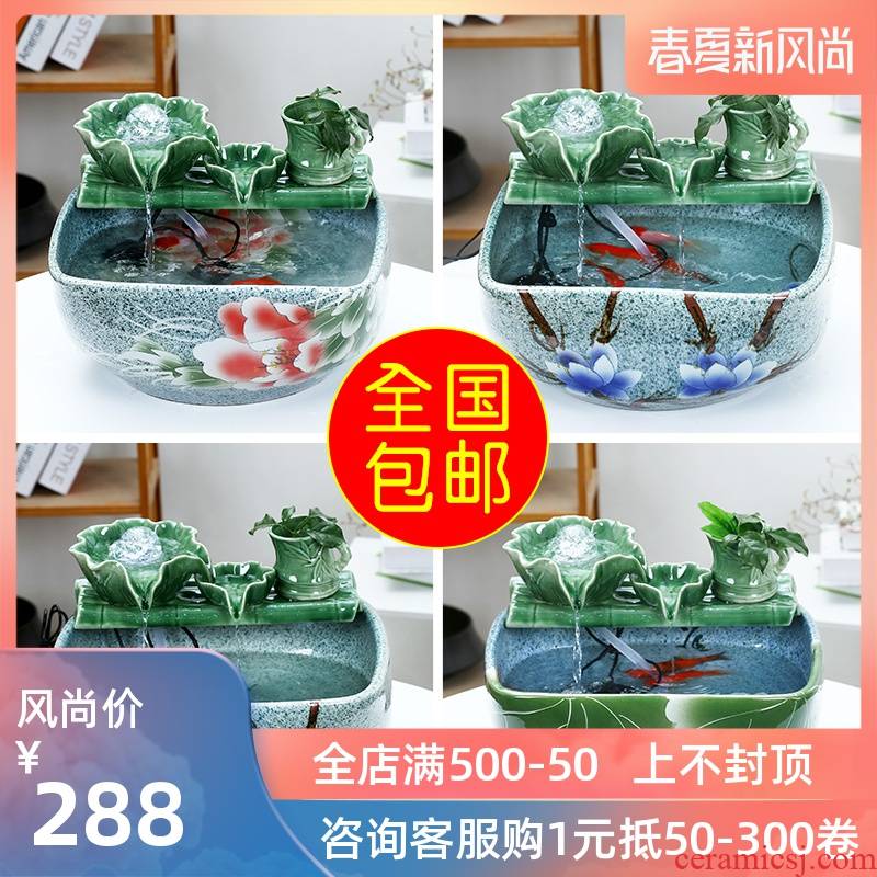 Jingdezhen ceramic aquarium water circulating water of small tortoise cylinder aquarium goldfish bowl small sitting room adornment