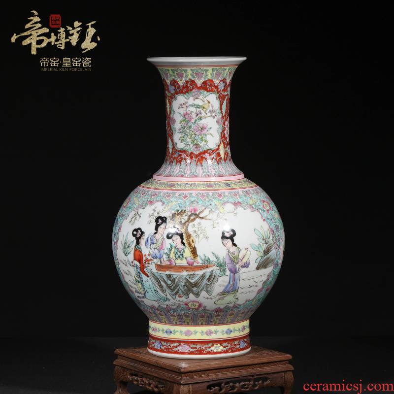Jingdezhen ceramic antique hand - made colored enamel window ladies TuShang bottles of sitting room home furnishing articles