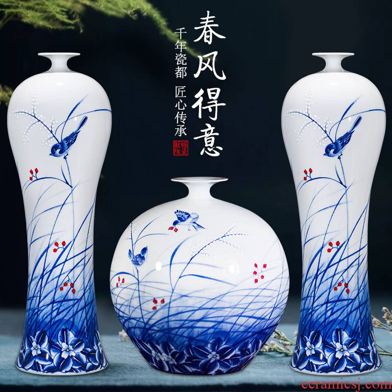 Jingdezhen ceramics furnishing articles hand - made large blue and white porcelain vases, flower arrangement sitting room of Chinese style household decorations Chinese wind