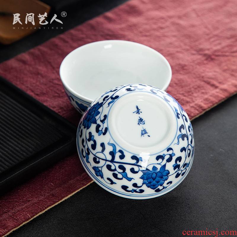 Large pu - erh tea cups of jingdezhen ceramic teacups hand - made porcelain single sample tea cup kung fu tea tea cup under the glaze
