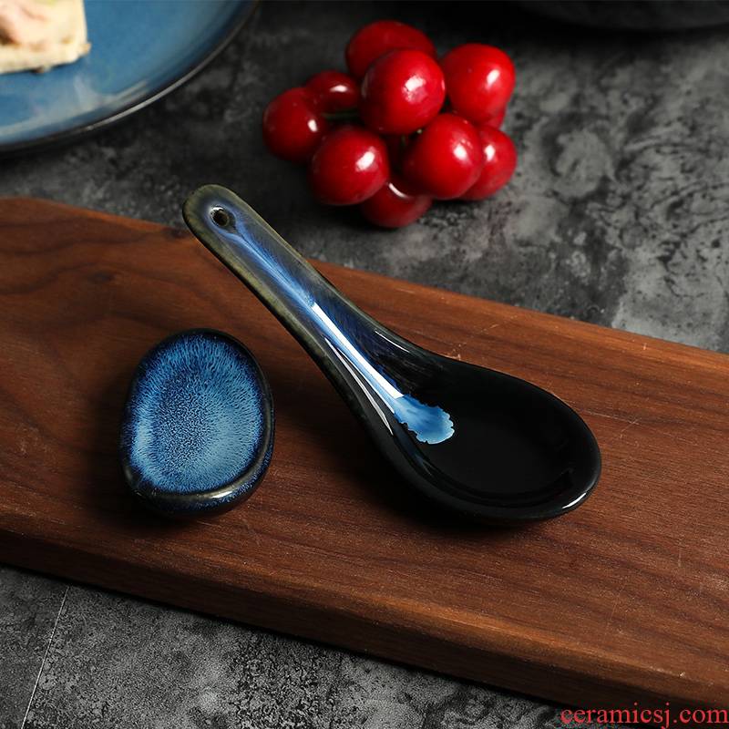 KaiGu blue flame Japanese ceramic spoon, spoon, spoon, ladle ceramic feng chopsticks rack type ingots