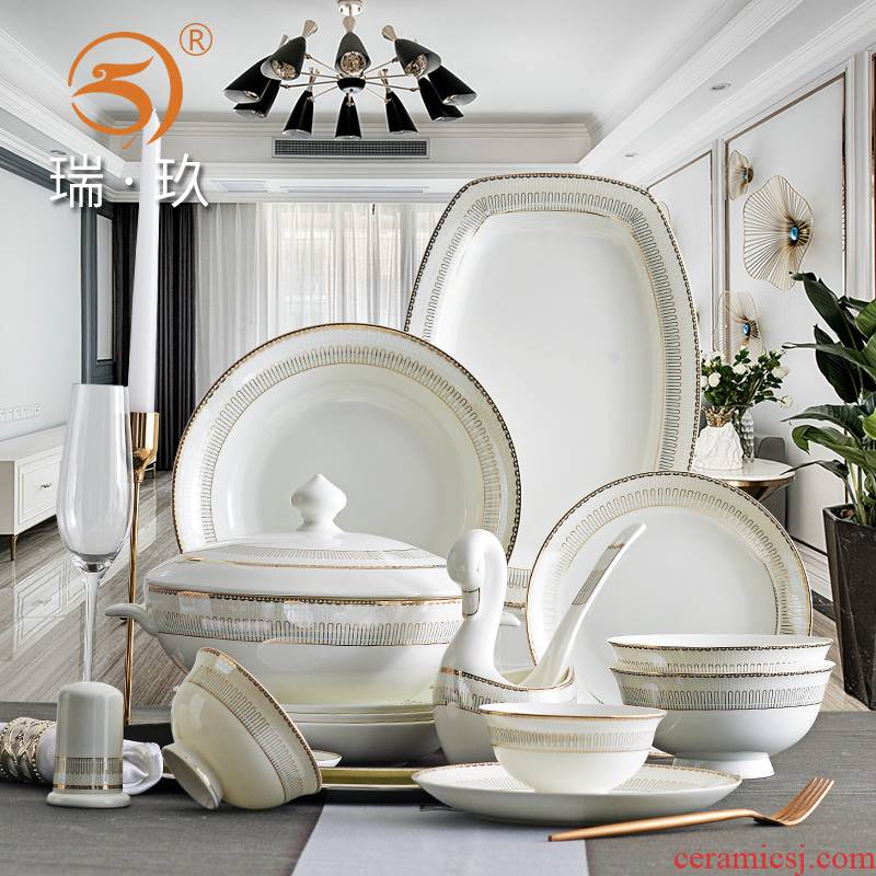 Home European up phnom penh 60 skull porcelain tableware suit ceramic bowl plate combination porcelain plates dishes gift boxes