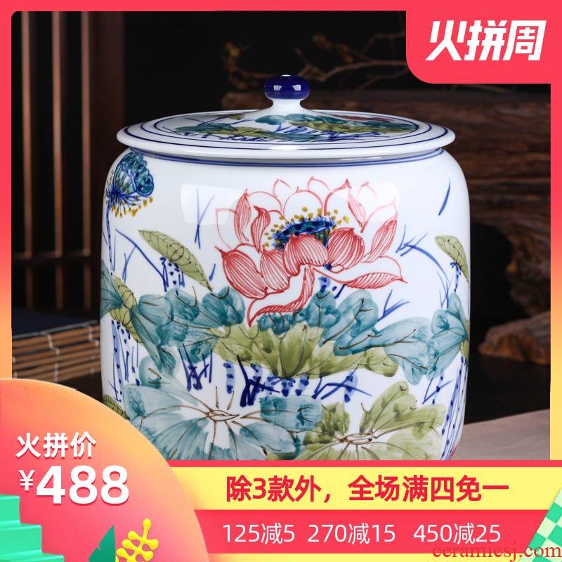 Jingdezhen ceramic packing gift box pu 'er tea pot large household tea cake tin general sealed as cans of storage tank