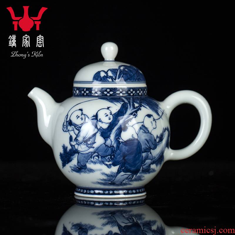 Clock home up teapot single pot of jingdezhen blue and white maintain hand - drawn characters large large capacity domestic teapot the teapot