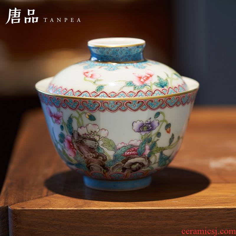 Enamel Enamel corn poppy and tureen jingdezhen hand made flowers tea bowl filled large kung fu tea cups