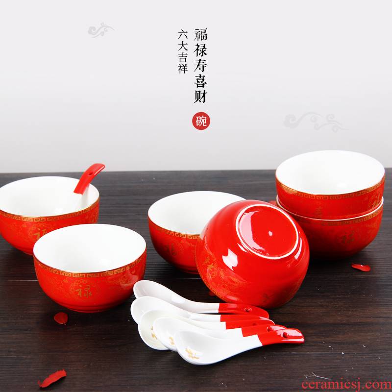 Xiang feels ashamed up red bowls with a suit with a spoon of household utensils red ferro, ShouXi festival bowl soup bowl