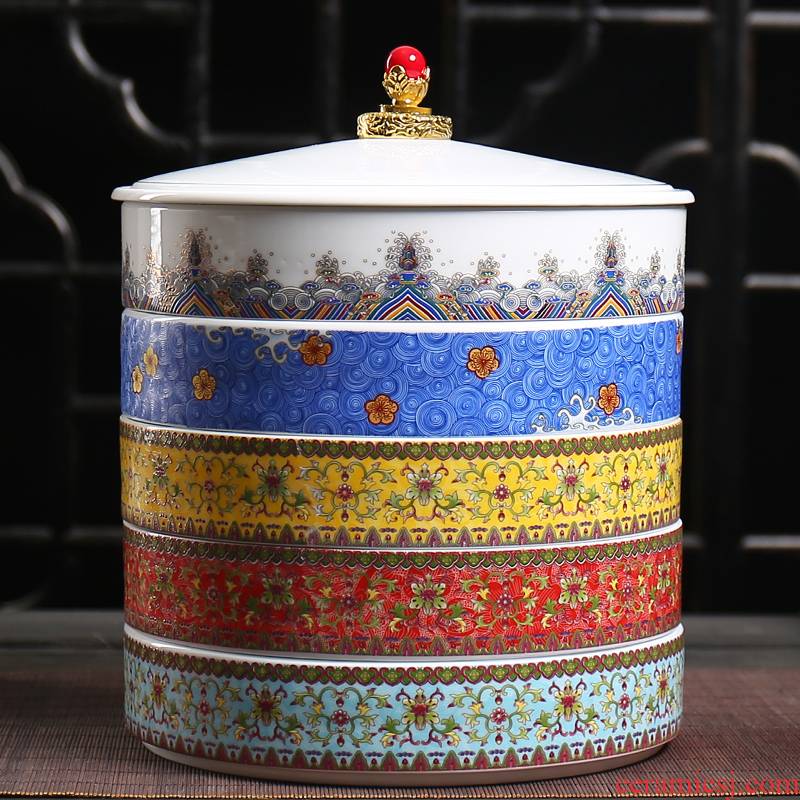 Colored enamel ceramic tea caddy fixings box of large storage tank is white tea cake tea POTS awake to receive custom box