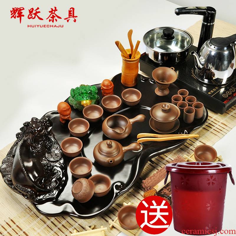 Hui, make tea sets solid wood tea tray of a complete set of violet arenaceous kung fu tea sets suit four unity induction cooker