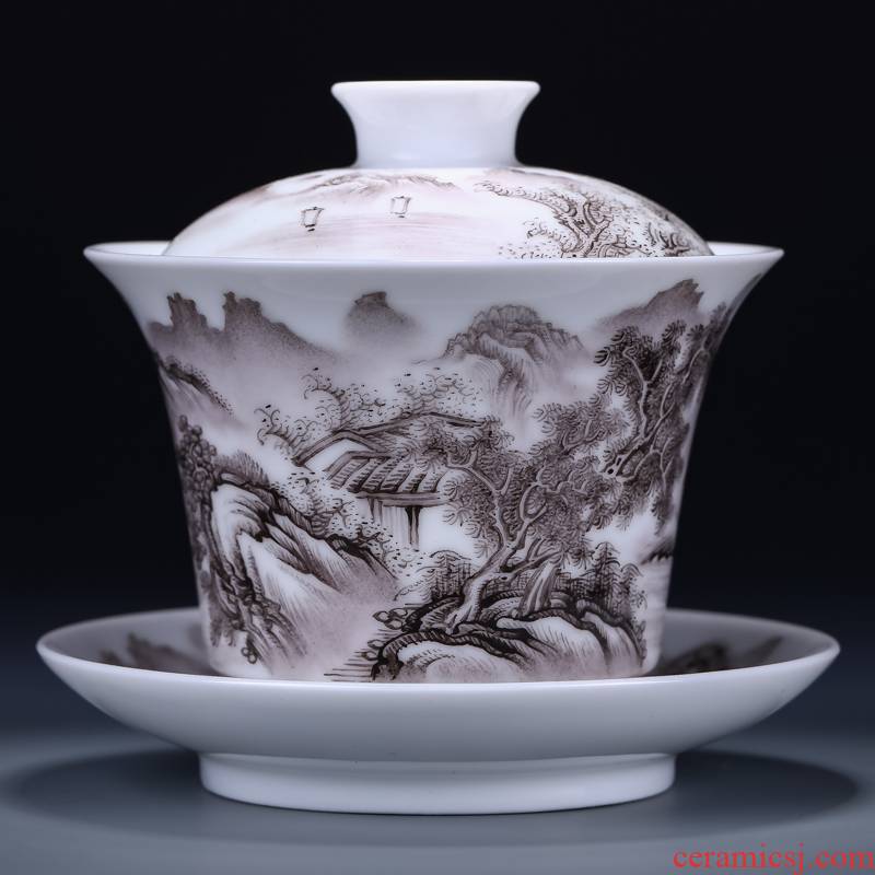 Offered home - cooked tureen in only three glass ceramic checking famille rose bowl jingdezhen domestic large tea tea bowl