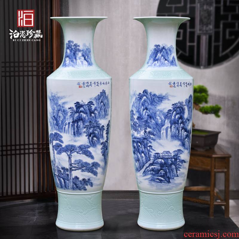 Jingdezhen blue and white ceramics of large vases, new Chinese style villa living room decoration to the hotel hotel furnishing articles