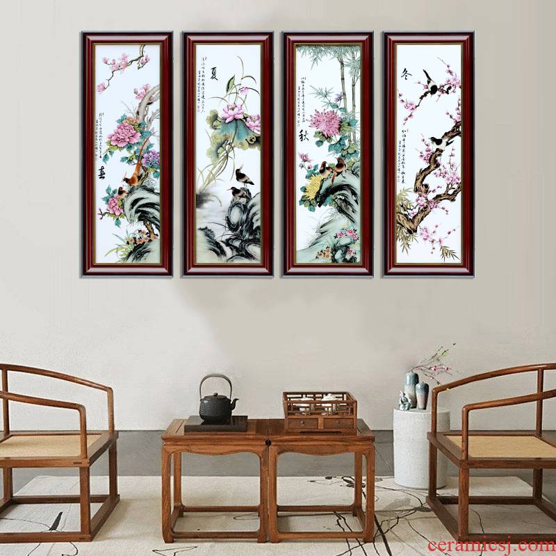Jingdezhen porcelain plate spring, summer, autumn and winter four screen painter in the sitting room adornment of modern study office hang a picture