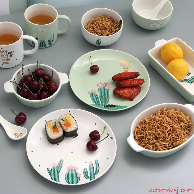 Love graces jingdezhen creative move household ceramics tableware American style dishes suit cactus pattern