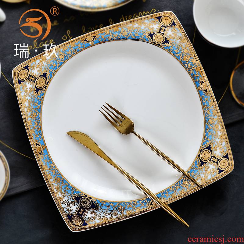 Household grade up phnom penh three - dimension embossing 10 inches ipads porcelain square plate ceramic plate dinner plate tableware big plate