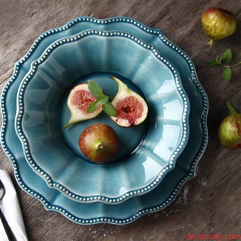 Dishes suit American creative anaglyph ceramic tableware plate ice crack glaze vegetable plate of fruit salad dinner plate
