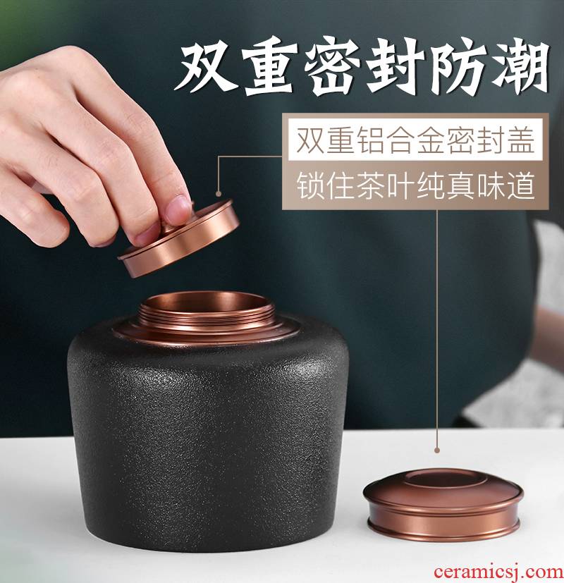 Ming ji yu machine caddy fixings ceramic decals sealed jar large scattered camellias pu 'er tea storage tank moistureproof and tea