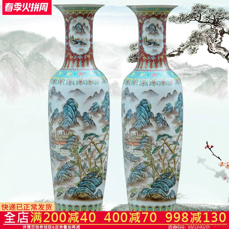 Jingdezhen ceramics antique hand - made scenery peony home sitting room hotel adornment furnishing articles of large vase
