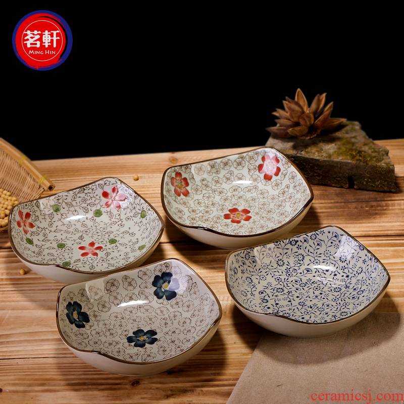 Japanese - style square creative move under the glaze color hand - made ceramic plate LIDS, deep dish dish Korean tableware restoring ancient ways