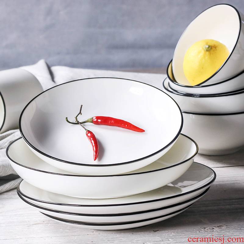 Simple dish dish dish home round creative ceramic plate Bai Pan breakfast steak plate suit northern western food