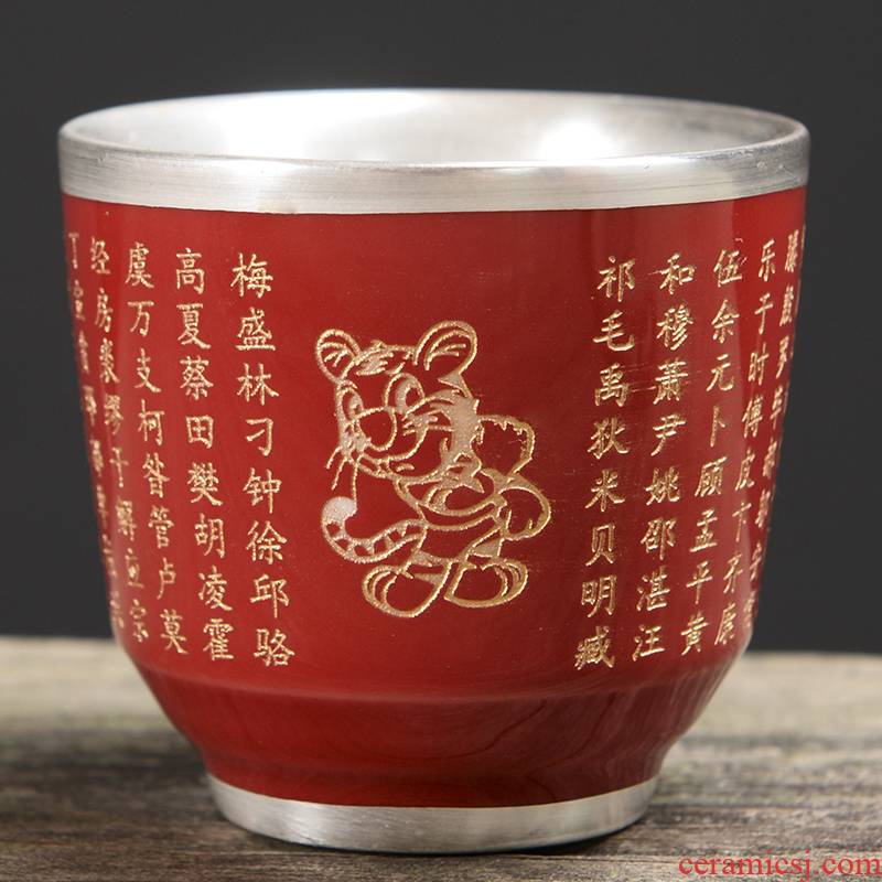 Tasted silver gilding 12 zodiac master cup single cup silver cup ceramic sample tea cup set silver bowl tea kungfu