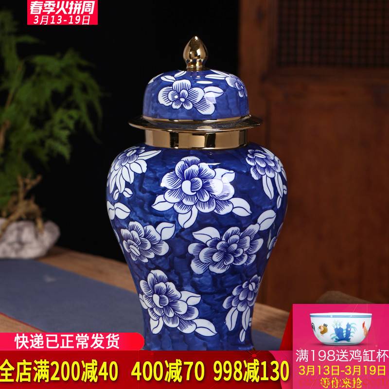 New Chinese style general hand - made of blue and white porcelain jar of large storage tank jingdezhen ceramics sitting room porch decoration furnishing articles