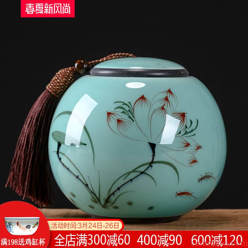 Jingdezhen ceramic hand - made caddy fixings small storage tank pu - erh tea and tea tea POTS sealed storage tank suit
