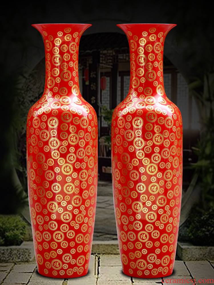Jingdezhen ceramic vase of large sitting room flower arranging Chinese red Jin Fu porcelain hotel wedding big furnishing articles