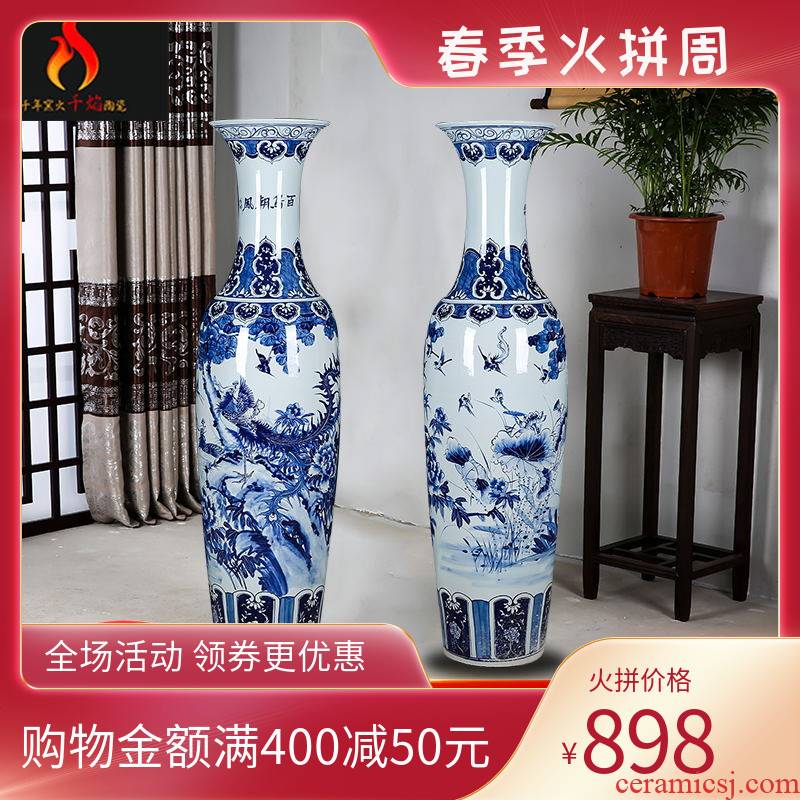 Jingdezhen ceramics of large hand birds pay homage to the king home sitting room hotel decoration of blue and white porcelain vase furnishing articles