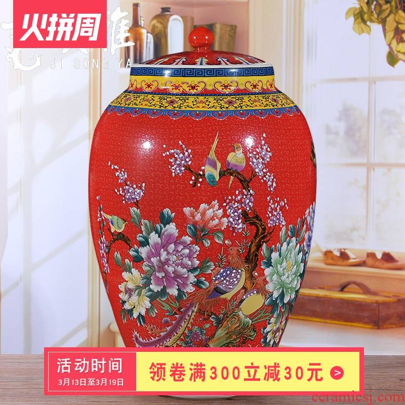 Jingdezhen ceramic ricer box barrel storage barrel oil cylinder tank storage tank of household adornment palace wind insect - resistant moistureproof