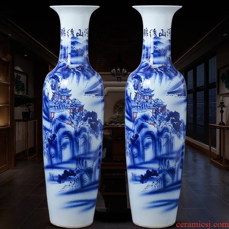 Jingdezhen ceramic hand - made large blue and white porcelain vase Chinese sitting room adornment is placed hotel opening gifts