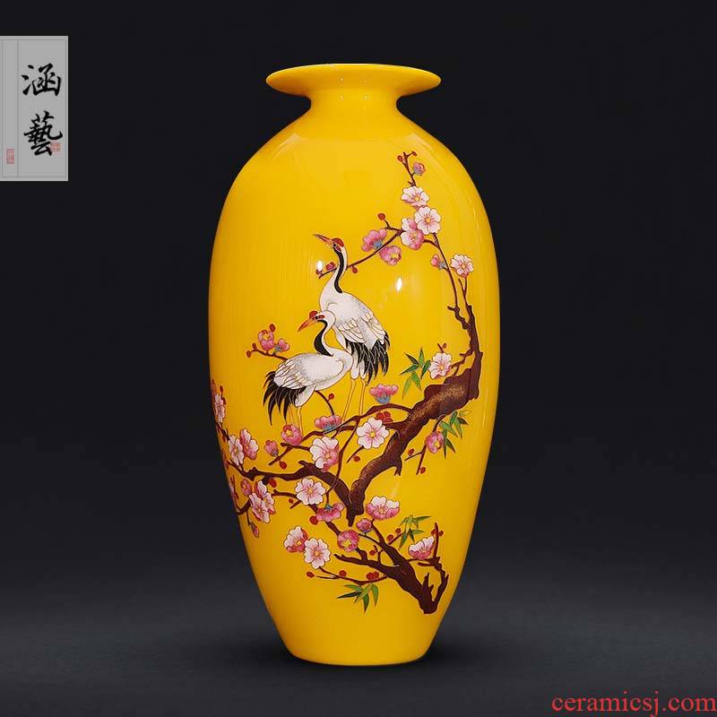 Jingdezhen ceramics gold straw harbinger figure Chinese olive vase sitting room place flower arranging decorative arts and crafts