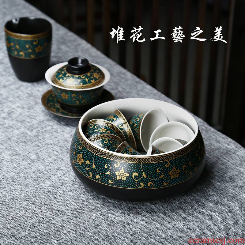 Large blue and white ceramic tea set tea wash to home writing brush washer accessories obsidian black tea high - capacity zero water wash dishes