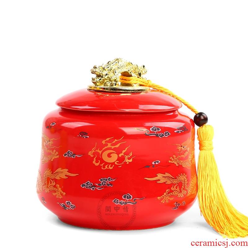 Red, yellow, Kim yong dae will work jingdezhen ceramic tea pot wedding gift, green tea candy medicine sealed tanks