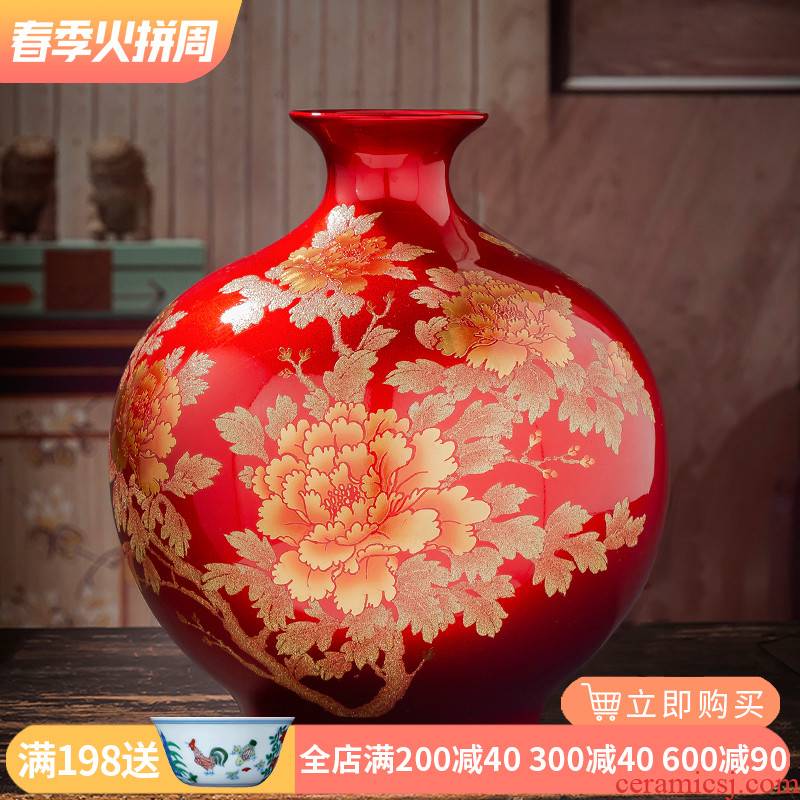 Jingdezhen ceramic vase pomegranate red bottle furnishing articles new Chinese flower arranging rich ancient frame sitting room decoration household act the role ofing is tasted