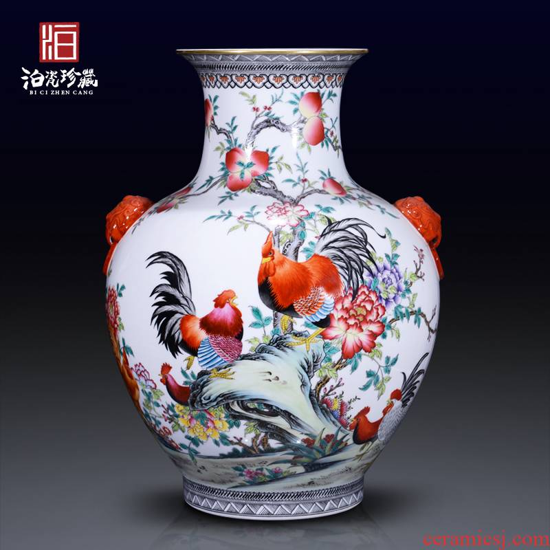 Jingdezhen ceramics imitation the qing qianlong pastel auspicious ears big vase sitting room home decoration collection furnishing articles