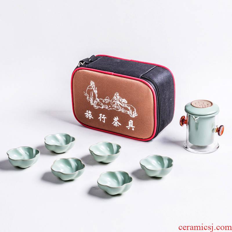 NiuRen start your up black tea pu 'er tea is heat - resistant glass ceramics filter ear cup travel kung fu tea set