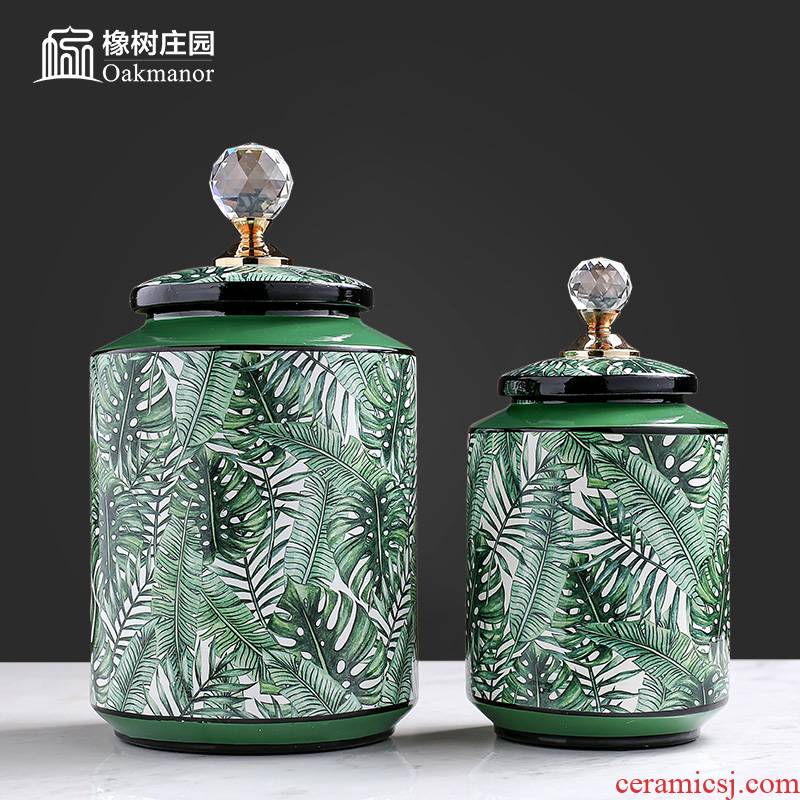 American light key-2 luxury porcelain pot storage tank with cover furnishing articles continental candy jar Chinese tea pot sugar can receive a decoration