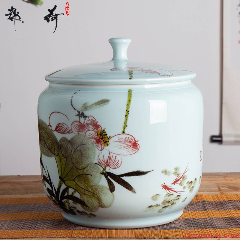 Jingdezhen ceramic barrel with cover rice box 10 kg20 jin to rice storage/household insect seal moisture meters