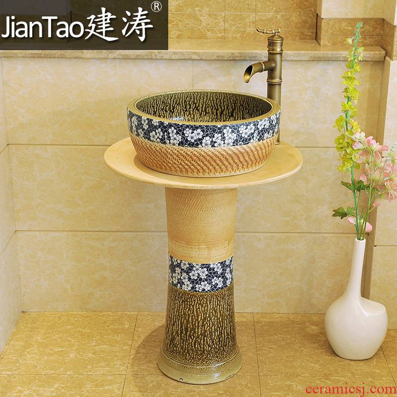 Jingdezhen ceramic art basin column set basin 】 【 The lavatory basin post suit & ndash; The name plum flower color glaze