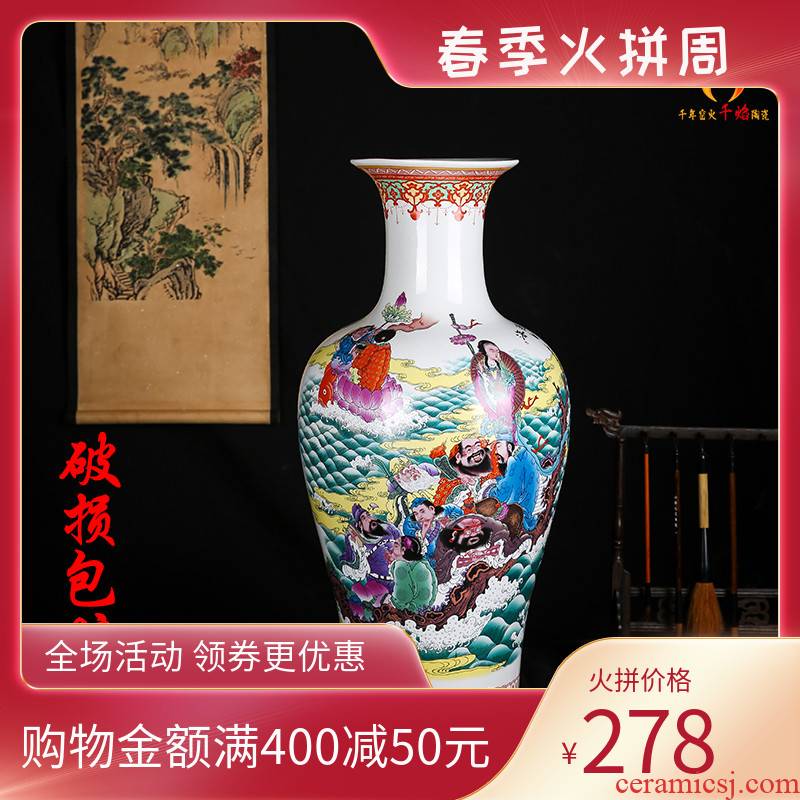 Jingdezhen ceramics large vases, flower arrangement sitting room of Chinese style household adornment archaize porcelain sea fish bottle