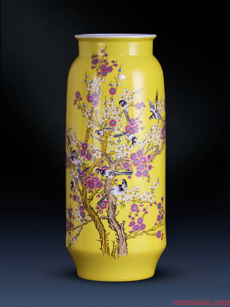 Jingdezhen ceramics modern home sitting room beaming quiver pastel yellow vase handicraft furnishing articles