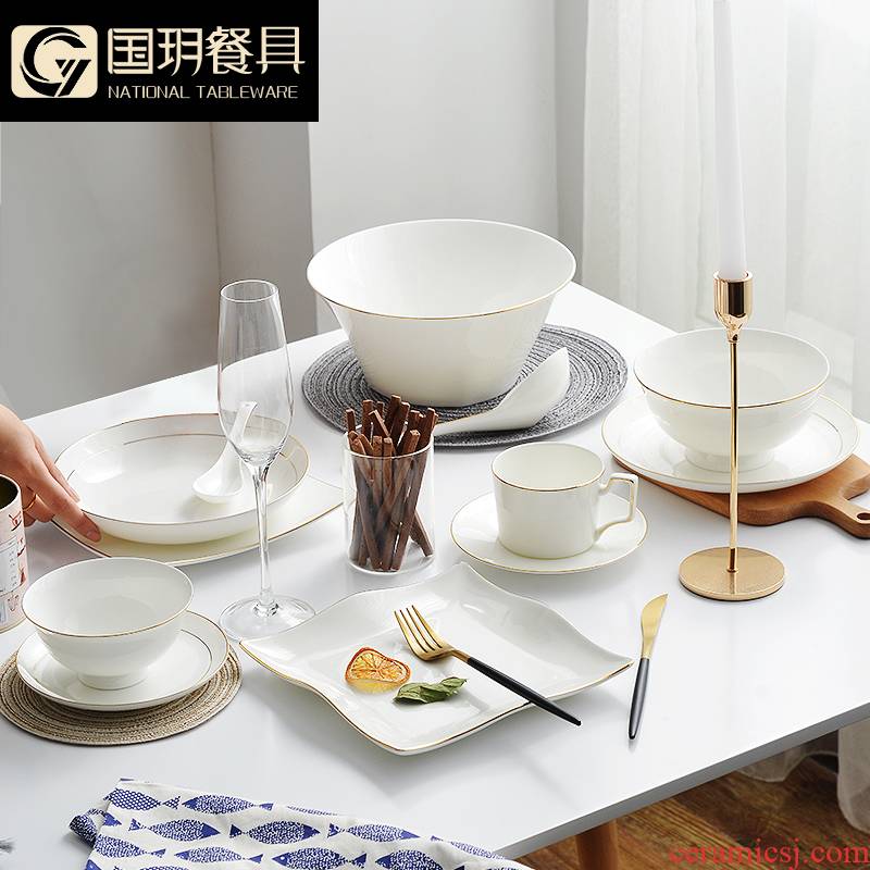 Ipads bowls up phnom penh dish suit household tangshan ceramic tableware suit creative contracted light dishes European - style key-2 luxury dining utensils