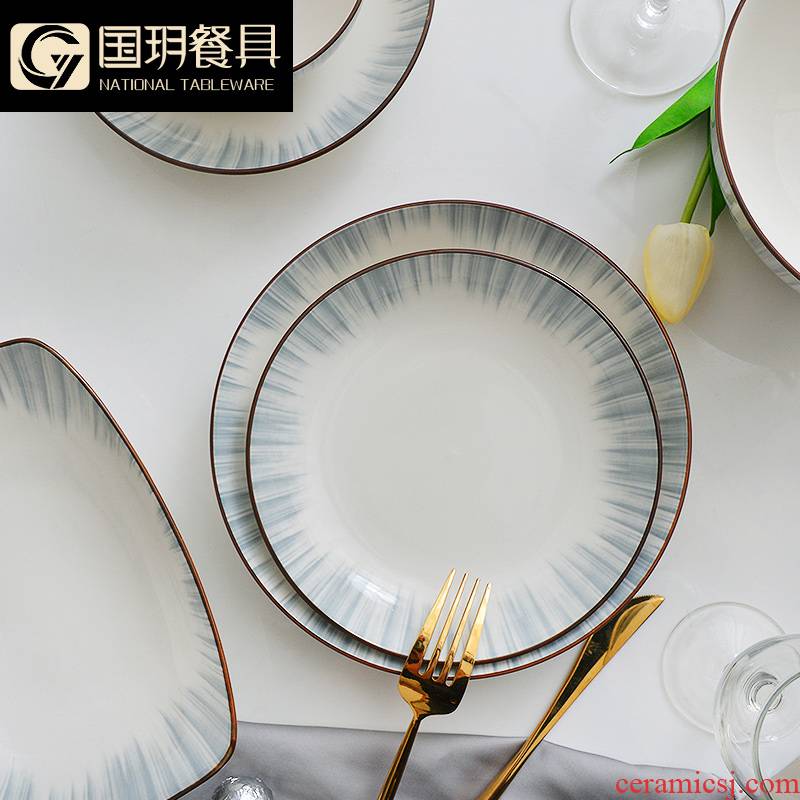 Northern wind small pure and fresh and creative household cooking plate plate plate square plate ceramic dish dish of fish