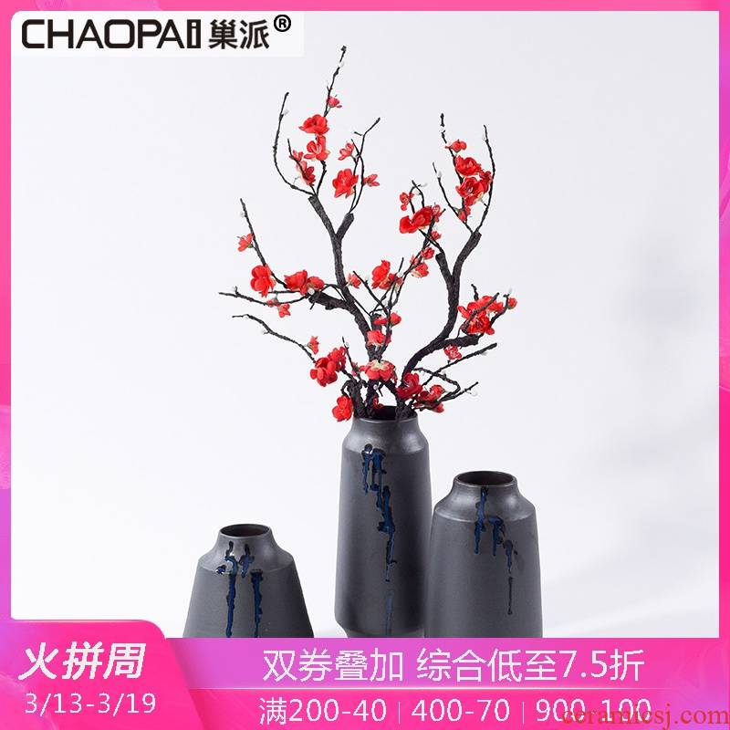 New Chinese style ceramic plug-in flower vase furnishing articles simulation dried flower flower decoration example room porch feel ornaments