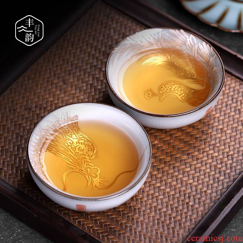 Men and women guanyao kung fu masters cup single glass ceramic cups hand - made silver phoenix on the sample tea cup cup character gift boxes