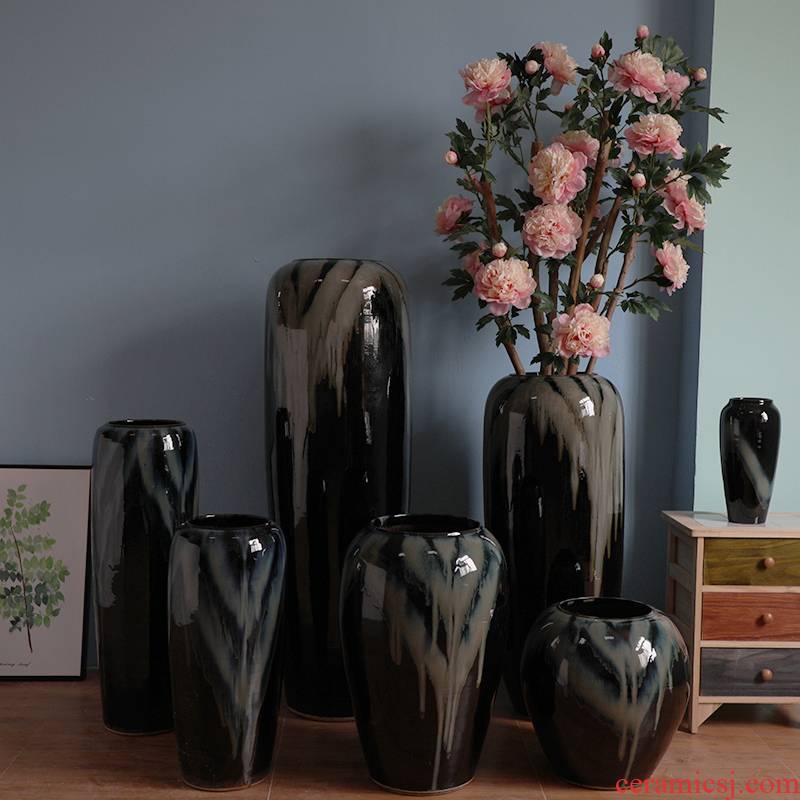 I and contracted hotel lobby floor black ceramic vase furnishing articles power pottery flower arranging, villa example room