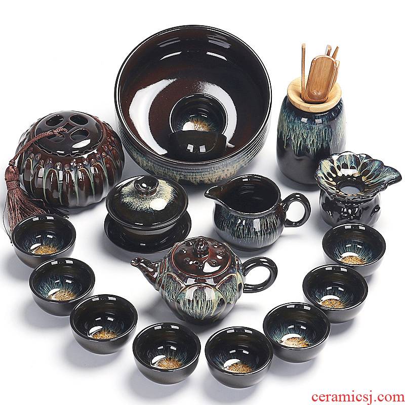 Kung fu tea set suit household up built red glaze, a complete set of Chinese ceramic cup lid bowl masterpieces