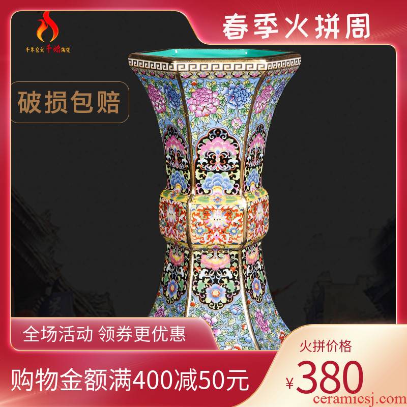 Jingdezhen ceramics archaize qianlong pastel flower vase vase collection place Chinese sitting room adornment